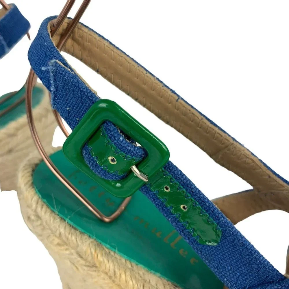 Bettye Muller Espadrille Wedges Blue Open Toe Canvas Upper Made in Spain 40‎